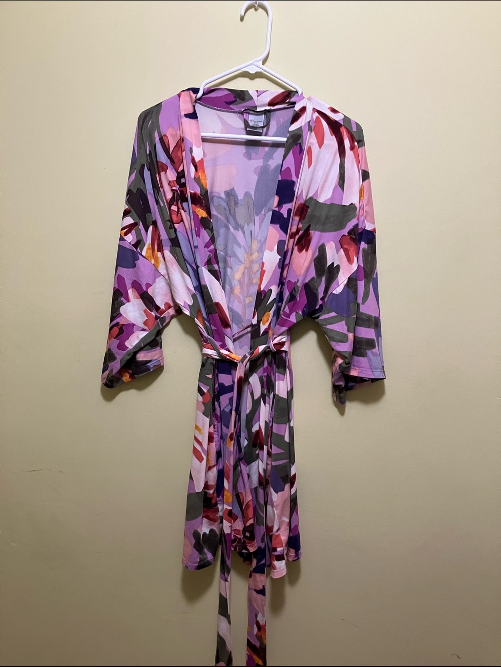 Floral Print Kimono Robe - Pink & Purple